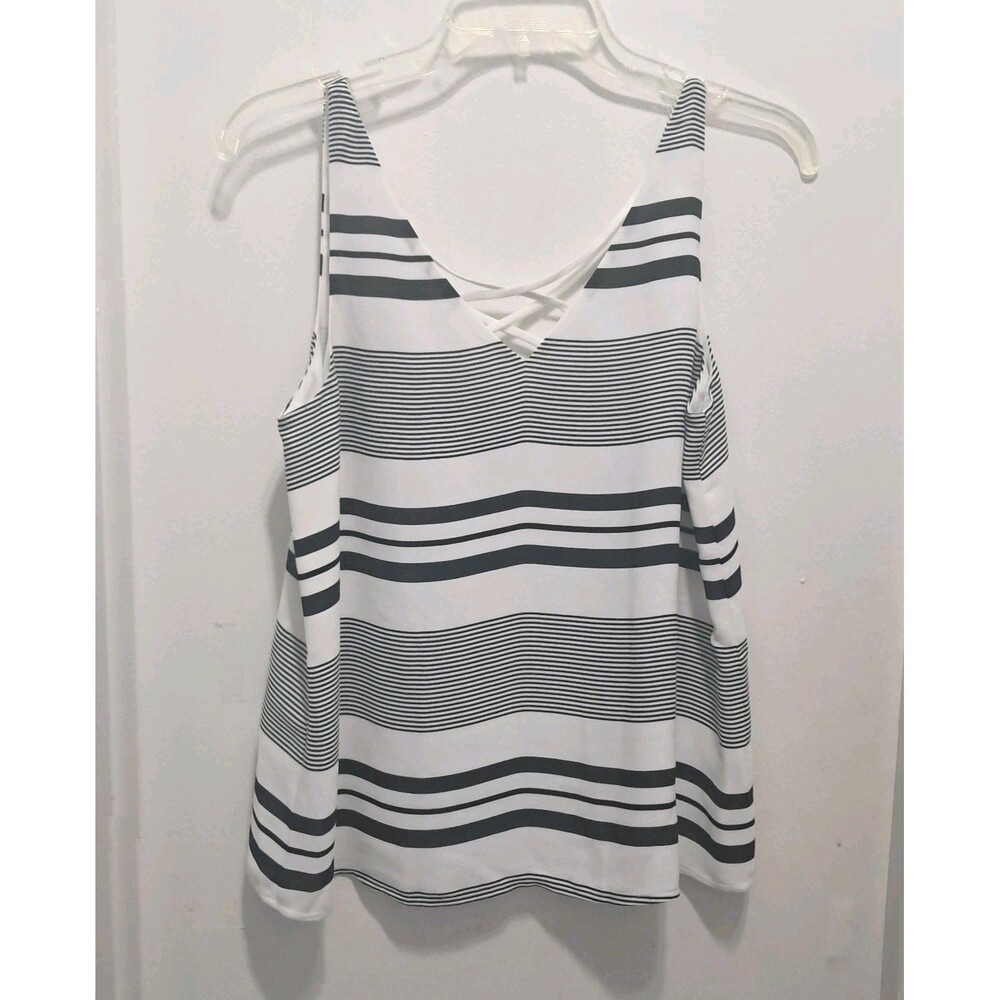 Express Women’s Striped Tank Top SP Black White Sleeveless V-Neck Lined...